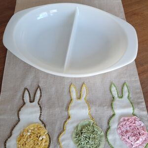 Vintage Pyrex 1083 milk glass divided serving dish.